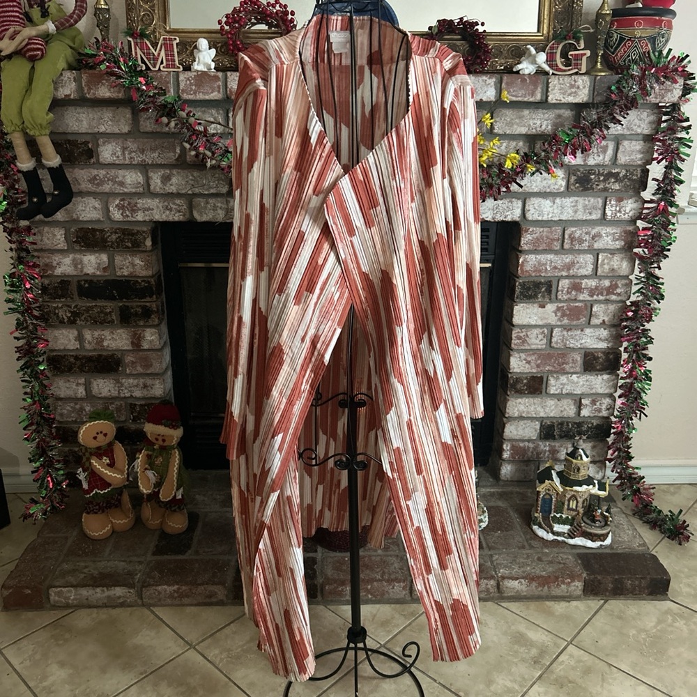 NWOT Chico’s Travelers Textured Crinkle Open Jacket Duster Boho Artsy Chic Sz 2